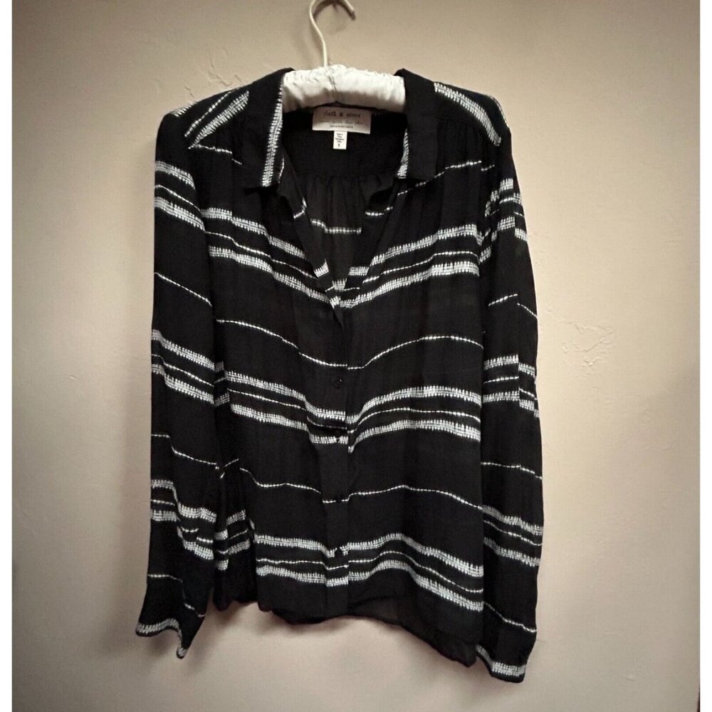 Anthropologie Cloth & Stone Women's Shirt Sheer Tie Dye Striped Top Black Small